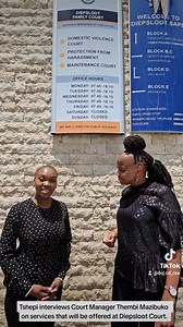 Department of Justice and Constitutional Development Reporter, Tshepi, interviews Court Manager Thembi Mazibuko on the services that the Diepsloot community can expect from the Diepsloot Family Court. | The Department of Justice and Constitutional Development (DoJ & CD)