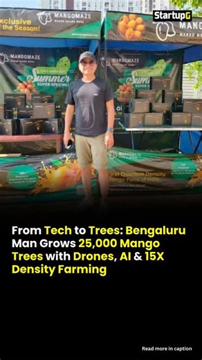 StartupG on Instagram: "Bengaluru Farm Grows 25,000 Mango Trees Using Drones & AI, Boosts Yield 7X with Smart Farming After spending years in top tech companies like Wipro and MakeMyTrip, Suraj Panigrahy decided to trade in his corporate badge for a farmer’s hat — but with a twist. Inspired by vineyard techniques in Europe, Suraj launched MangoMaze, a mango farm in Bengaluru that's anything but traditional. On this 15-acre orchard, over 25,000 mango trees are planted using quantum density farmin
