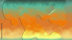 Animation of fluid on a colored blue-orange background. large liquid water droplets spread from top to bottom on a colorful background. The movement of water over the surface.