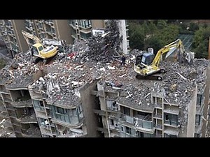 Extreme Dangerous Building Demolition Excavator Working Most Interesting Collapse Destruction