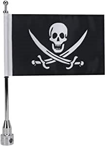 Motorcycle Flagpole Mount with Skull Flag for Harley Davidson Honda Goldwing CB VTX CBR Yamaha - Fits 1/2" Round Luggage Rack…