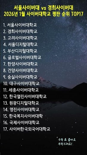 2026년 1월 한국인이 가장 좋아하는 사이버대학교 순위 TOP17 서울사이버대 vs 경희사이버대 🎓 #사이버대학교순위 #사이버대학교평판
