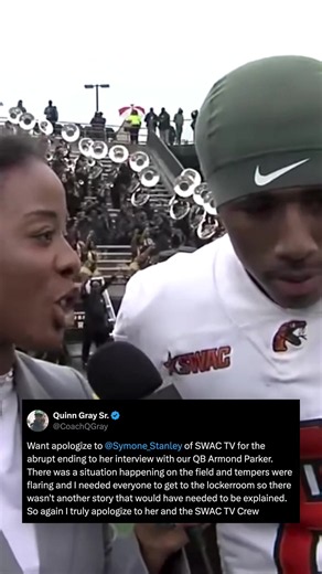 Florida A&M coach Quinn Gray apologized to SWAC TV reporter Symone Stanley after an incident where he pulled his QB mid interview (via SWAC TV) #collegefootball #cfb