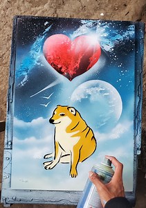 pintura en homenaje a cheems (perrito del meme) #cheems #perritos #love #spraypaint #spraypaintart #spraypainting #arte #painting #paint #acrilico #aprendeapintar #aerosolgrafia #aerosolart #graffiti #paisajes #arteurbano #dibujos #art #drawing #draw #morning #sunset #paint #cheem #colores #mexico #amoralarte #AmaZing #paintingart #japon | Aerosolgrafía Juan F.