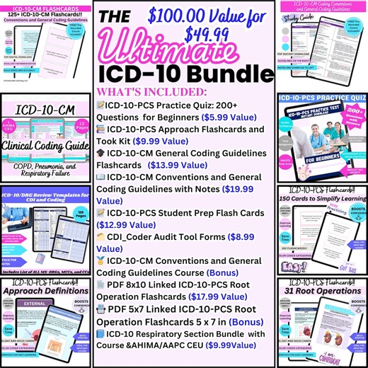 ICD-10 Coding Bundle: Flashcards, Cheat Sheets, Study Guides (digital Download) - Etsy