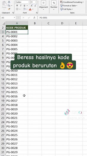 Cara Membuat Kode Produk Berurutan di Excel