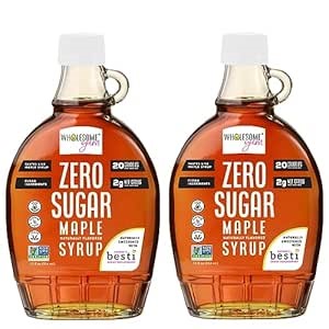 Wholesome Yum Zero Sugar Maple Syrup (Keto Maple Syrup) With Monk Fruit & Allulose - Natural Sugar Free Pancake Syrup - Non GMO, Low Carb, Gluten Free, Vegan, No Aftertaste (12 fl oz, 2 Pack)