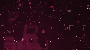 Impressive animation shows data flow in a motherboard in pc. Motion. Highlighted processor among circuits and electronic components, concept of digital communication.