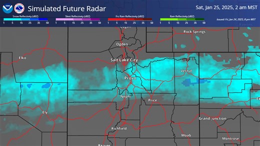 5.2K views · 51 reactions | ️Here's a look at model simulated radar through Saturday evening. Snow showers will gradually increase in coverage, and remain primarily focused along a weak and largely stalled boundary. While generally light in nature, be sure to check on road conditions if traveling anywhere! #utwx | US National Weather Service Salt Lake City Utah | Facebook