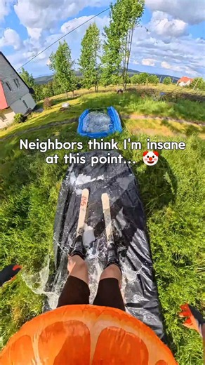 😱 Slip N Slide with Skis? I hope I don't drown... #ski #skiing #snowbaording