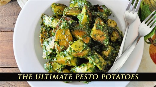 Roasted Spanish potatoes with spinach pesto | Easy Mediterranean recipe