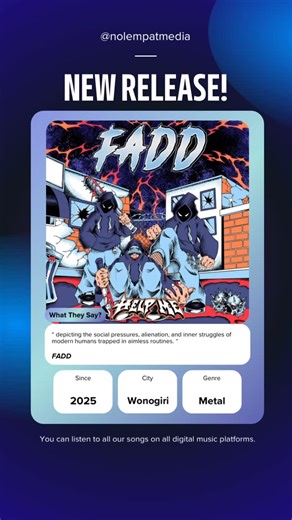 04 media on Instagram: "#newrelease episode 1172 : *FADD Releases Debut Album “HELP ME”: Metal Screams from the Darkness of Urban Life* *Wonogiri, [October 4, 2025]* — Wonogiri-based metal band *FADD* has officially released their debut full-length album titled *“HELP ME”*, now available on *Spotify* and *YouTube Music*. The album voices concerns about the harshness and darkness of life amid the hustle and bustle of the city — a raw depiction of a reality that is often overlooked. The songs on t