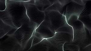 Futuristic particle wave. Abstract technology background. Big data visualization. 3D rendering. 4k animation.