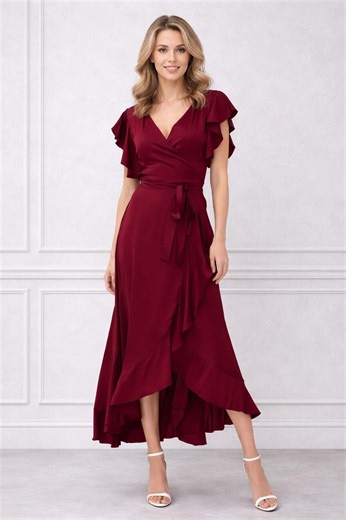 Silk Wrap Maxi Dress With Ruffle Sleeves – Evening Party Wear - Etsy