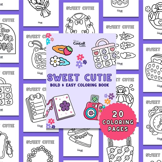 Sweet Cutie | 20 Bold and Easy Coloring Pages for Girls | Adorable Girly Aesthetic Instant Download - Etsy