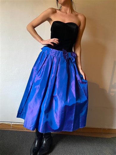 Laura Ashley Vintage 80s Strapless Corset Ball Dress, Black Velvet and Lilac Iridescent Taffeta Gown, Princess Prom Evening M 38 - Etsy