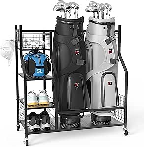 PLKOW Golf Bag Storage Garage Organizer, Extra Large Size Golf Bag Storage Stand and Golf Equipment Rack for Garage,Shed, Basement