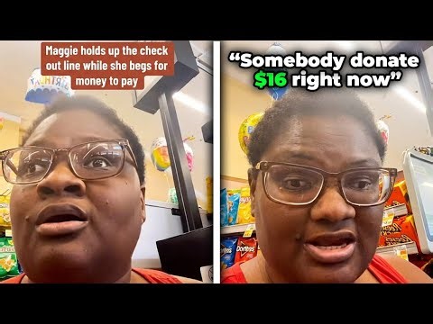 Entitled Beggar BLOCKS Check Out Line To Beg For Money