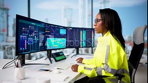 Modern Industry Gas Control Room: Woman Monitoring