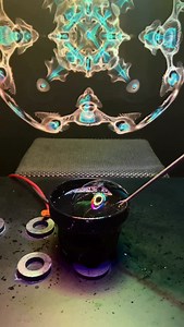 Double Bubble Cymatics🫧🌀 75 Hertz〰️ 🌀Cymatics 101 course is LIVE! 👕T-Shirts 🖼️Prints & More 🔗Link in bio! Cymatics: How sound vibrations influence and organize matter. Frequencies cause particles to arrange into structured, often symmetric patterns. It offers a physical model of wave behavior, helping us understand how energy shapes matter across various mediums. These are bubbles, vibrating to a specific frequency, with lights shining down on it . . . #bubbles #cymatics #lightandsound | S