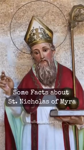 Thérèse ☧ - Catholic Wife & Homeschool Mom on Instagram: "**Hold your finger on the screen to pause to read each slide.** Some facts about St. Nicholas of Myra: 👉St. Nicholas, also known as Santa Claus to many throughout the world, was born in 270 AD. He was the Bishop of Myra and died in 345 AD. 👉He is mainly known for his anonymous gift giving, and he reportedly threw three bags of gold coins through the window of an impoverished family for three nights in succession. He did this in order to