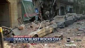 DEADLY BLAST ROCKS CITY: More than 60 are dead and thousands injured after a massive explosion rocked Lebanon’s capital of Beirut, with scenes of complete destruction, casualties expected to climb and the investigation under way. Ian Pannell reports. https://abcn.ws/2PqXenK | ABC World News Tonight with David Muir