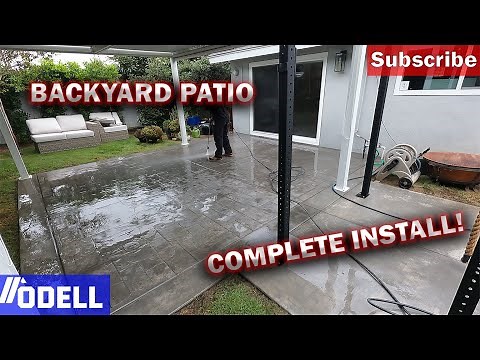 Stamped Concrete Patio with Gym Pad Extension | Ashlar Slate Finish