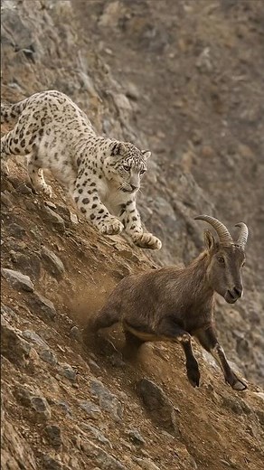Snow Leopard vs Mountain Goat — Cliff Edge Chase Caught on Camera!