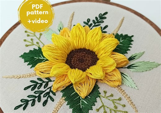 SUNFLOWER Embroidery PDF Pattern, Hand Embroidery Sunflowers Decor, Digital File, Fall Embroidery Design, Autumn Gift, Embroidery Flowers - Etsy
