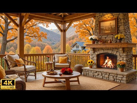 Mountain Cabin with Fall Ambience - Relaxing Piano Music with Fireplace for Relaxation