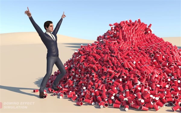 【Domino Simulation多米诺模拟】Big Domino Effect simulation with red cup pyramid新一期脑洞大开
