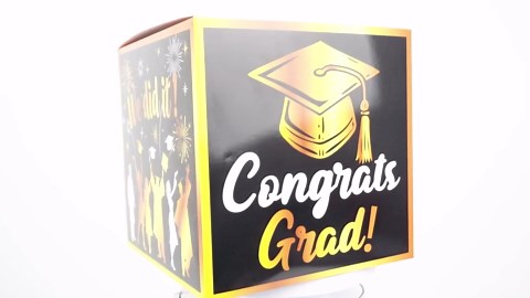 Graduation Card Box Holder, Congrats Grad Foldable Cardboard Decorations Box for Graduation Party Favors Decor Party Supplies (Pink Gold)