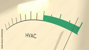 HVAC development level on measure scale. Instrument scale with arrow. Concept of heating, ventilation, air conditioning.