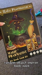2.8K views · 63 reactions | random object improv: DIY Book Nook Find it here: https://amzn.to/4htaW57 #thatgeekfamily #random #object #improv #diy #booknook #woodcraft #witch #magic #blackcat #books #bookshelfdecor #miniature #magical | That Geek Family | Facebook