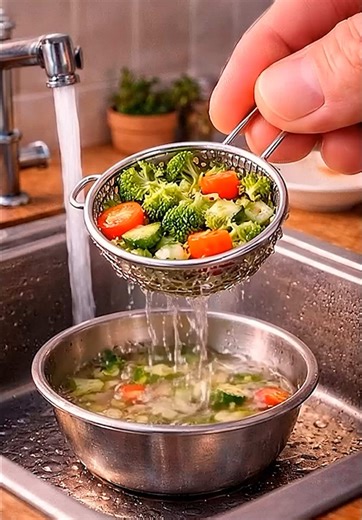 Washing Veggies with a Mini Strainer Tool