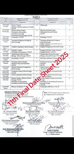 11th Class final date sheet of annual exam 2025 Punjab baord#punjabboards #datesheet #class11th