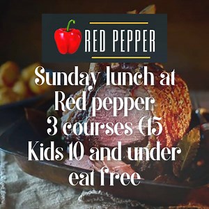 4 comments | Sunday roasts this week Glazed ribeye of beef Marinated Chicken Leg of lamb stuffed with herbs and garlic Kids 10 and under eat free 1 child per full paying adult Please mention when booking. Call 24333484 to book Ps book ASAP today last week sadly we had to turn tables away | Red Pepper Restaurant | Facebook