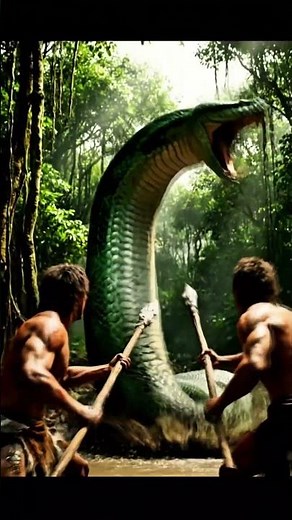 Anaconda python is not a bat, attacked by primitive humans #shortvideo #primitiveplus