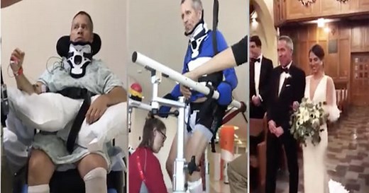 Paralyzed dad learns to walk in time for daughter's wedding