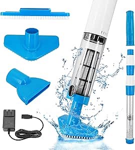 Handheld Pool Vacuum with Telescopic Pole, 3 in 1 Cordless Rechargeable Pool Vacuum, Over 100 Mins Running Time, Deep Cleaning for Above & In-ground Pools, Hot Tubs, Spas