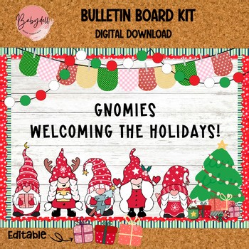 K-5th Grade Christmas Gnome Bulletin Board | Classroom Decor | Editable PPT