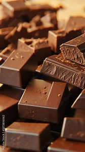 Close-up of dark chocolate squares arranged on a surface