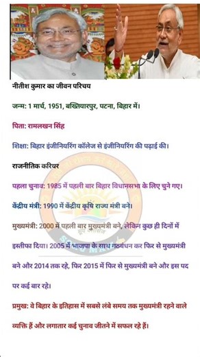नीतीश कुमार का जीवन परिचय | Biography of Nitish Kumar #ssc #gkquiz