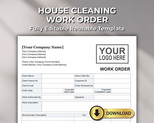 House Cleaning Work Order Template – Maid Service Form – Printable PDF Word Excel - Etsy UK