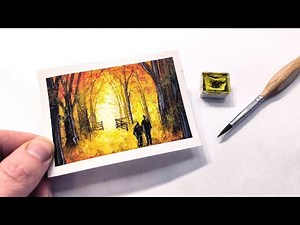 Beautiful autumn forest walk painting tutorial » How to paint a realistic fall landscape BEGINNER