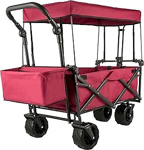 Happbuy Collapsible Wagon with Removable Canopy, 220lbs Heavy Duty Foldable Beach Wagon with Big Wheels