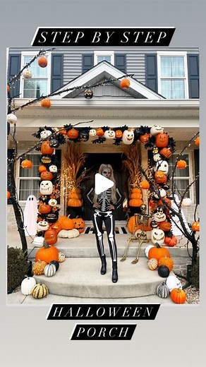 Macy Blackwell | Halloween Porch Tutorial!🎃👻🖤 How we setup up our pumpkin arch with spooky trees from 2022! This took all day, but was so worth it!! 💀 1.... | Instagram