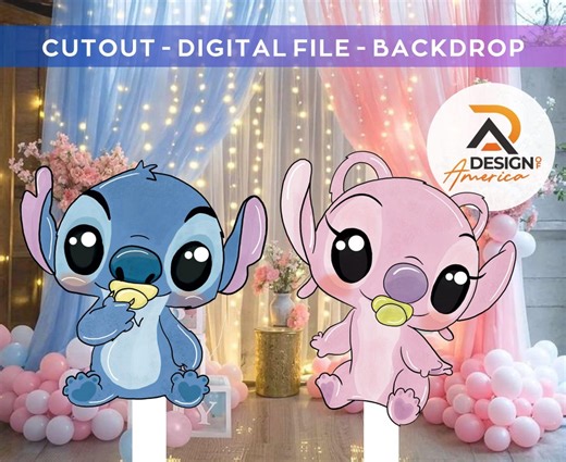 Stitch and Angel - Cutout, Party Decoration Theme - Baby Shower, Stitch and Angel Birthday Party, Booth Prop, Digital Download - Etsy