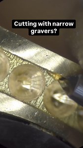 Recently I’ve been cutting bright cuts with narrower gravers, It is NOT for the faint of heart! In The Microsetting Academy, I recommend people to start wiht a 4 Onglette or a 60 V, as this shape graver has a stronger tip, requiring less frequent sharpening, and cuts a nice wide bright that allows room to perform the clean up cuts easier.��Cutting with narrower gravers (this is a 45 degree Cmax) means very frequent chipping and resharpening, and quite a lot more control and concentration to not