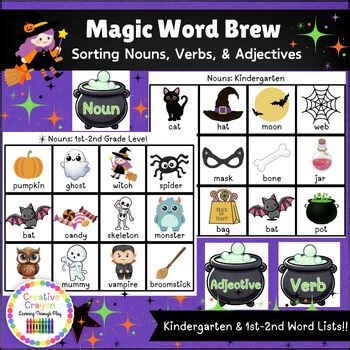 Halloween Parts of Speech Sort – Nouns, Verbs & Adjectives Literacy Center